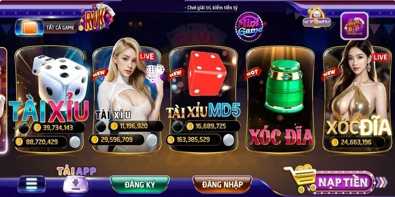 Hệ thống game bài Rikvip quy tụ nhiều trò chơi quen thuộc