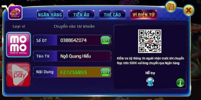 Nạp tiền qua ví điện tử Nạp tiền qua ví điện tử